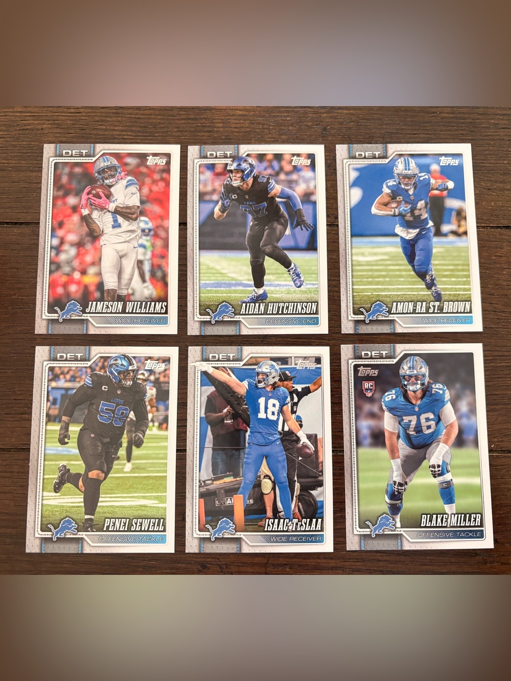 TOPPS DETROIT LIONS Set of 6 Football Trading Cards